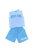 Light Blue & White Shirt/Shorts Set