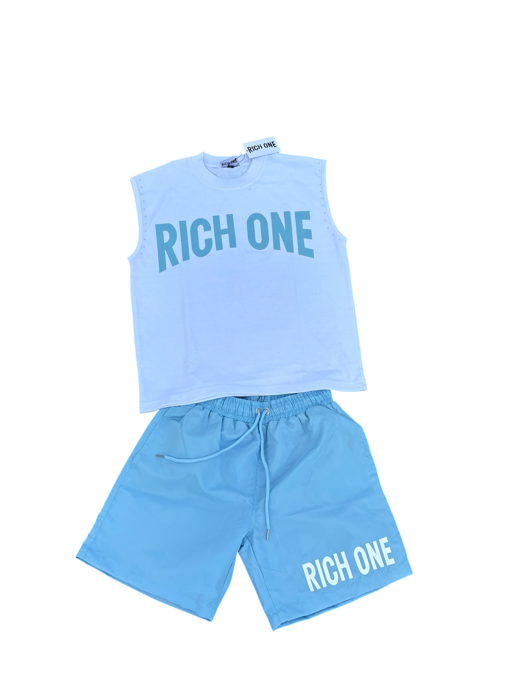 Light Blue & White Shirt/Shorts Set