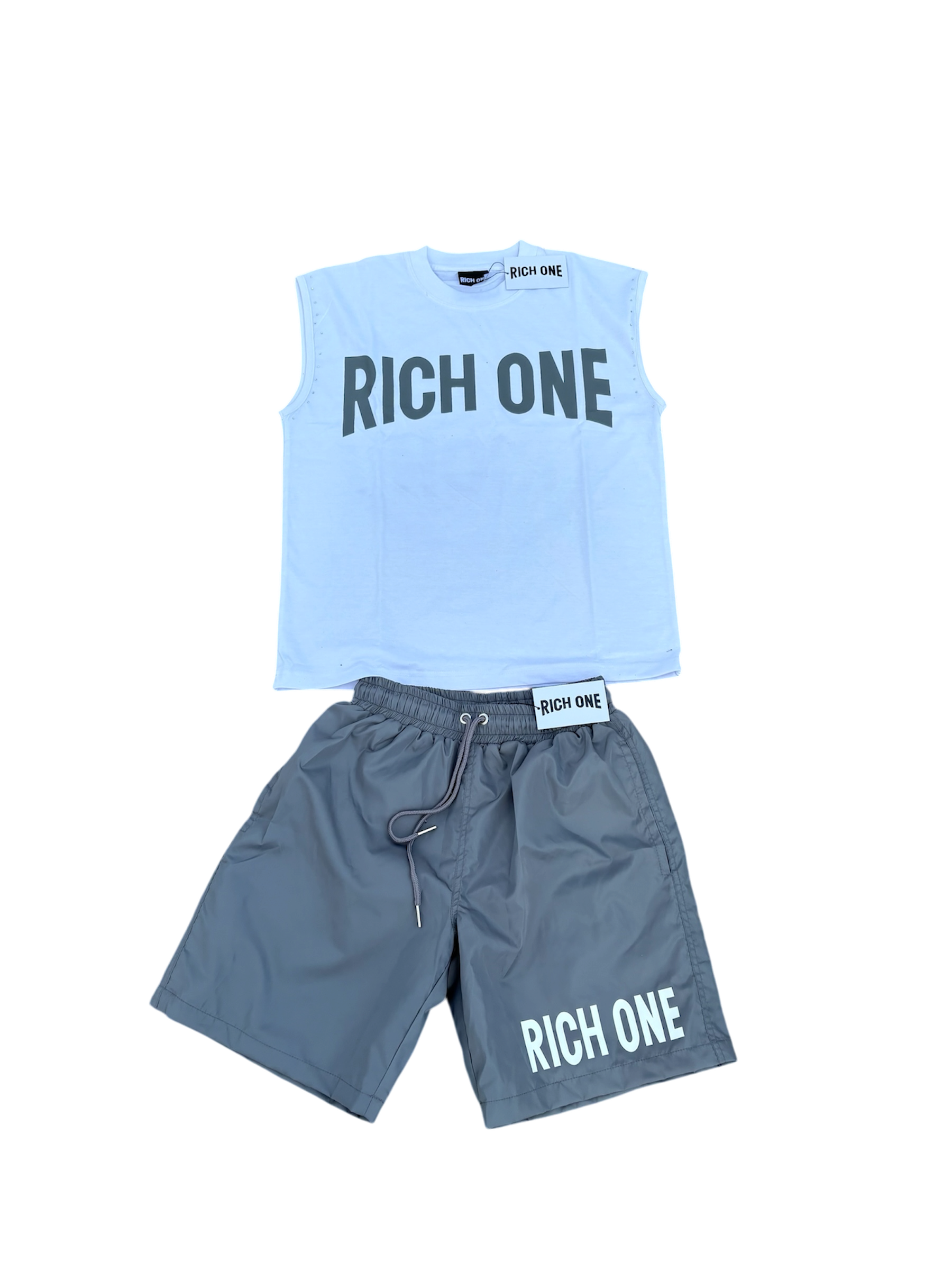 Grey & White Shirt/Shorts Set